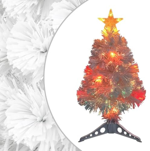 HETFTJN Künstlicher Weihnachtsbaum 64 cm Weiß mit LED und Fiberoptik Modernes Design Kleiner Tannenbaum für Wohnzimmer Tisch und Büro