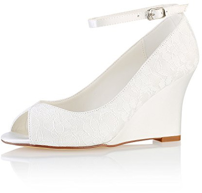 Emily Bridal Wedding Shoes Ivory Peep Toe Wedge Shoes Ankle Strap Bridal Shoes (7 UK,Ivory)