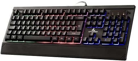 LYCANDER Gaming Keyboard UK, Wired USB Keyboard - 19 anti-ghosting keys, 1.8m cable, rainbow backlight