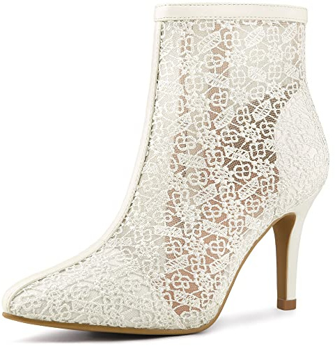 Allegra K Women Floral Embroidered Lace Stiletto Heels Ankle Boots | Pointed Toe Stiletto Heels. ABS Heel. Comfortable Fit. Dressy Occasions. Flower Decor. Elegant Style