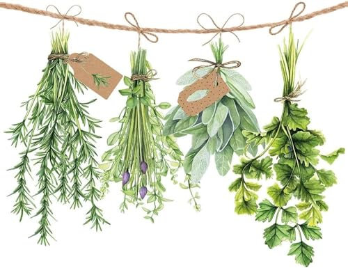 Servietten FRISCHE GARTEN-KRÄUTER in weiß & grün mediterrane Tisch-Deko Motiv Küchen-Kräuter Natural Living Tisch-Dekoration Frühling Sommer Ostern (20, Gartenkräuter)