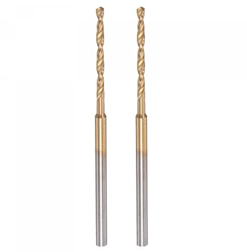 sourcing map 2Pcs Mini Twist Drill Bit, 1.6mm Micro Engraving Drill Bits, High-Speed Steel 2.35mm Shank Titanium Coated for DIY Resin, Amber and Wood
