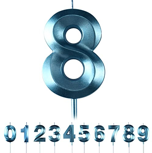 8th Birthday Number Candles - 3D Blue Number 8 Candle for Boys & Girls Birthday Party Cake Toppers