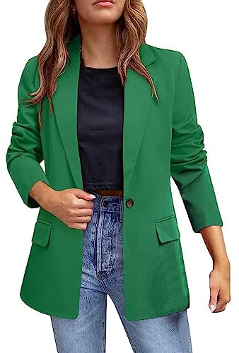 Blazer para Mujer de Color Liso con Solapa, Ligero, Manga Larga, para Negocios, Oficina, Largo, Verde, Talla S