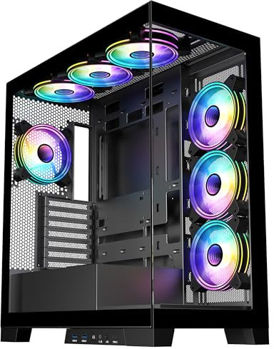 CiT Pro Diamond XR Black Mid-Tower PC Case - ATX Tower - 7 x CiT Celsius Dual-Ring Infinity Fans Bundled - Dual Four Millimetre Tempered Glass Gaming PC Open Frame with USB Type C