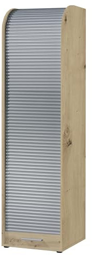 möbelando Jalousieschrank >Organizer< in Asteiche/Silber - 45x164x40cm (BxHxT)