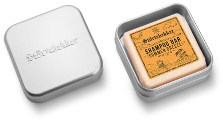 Störtebekker set de champú sólido y lata de jabón - Champú de cuidado + lata de jabón de aluminio - Set de pastillas de champú para cabello, cara y cuerpo - Hecho a mano en jabonería (Bergamota)