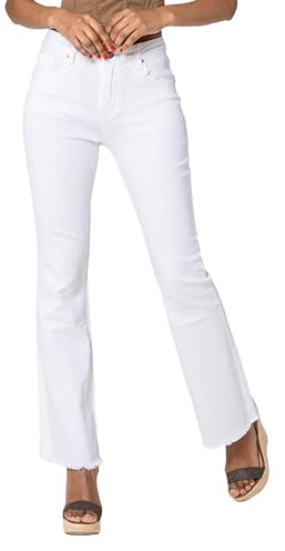 Nina Carter J230 damjeans, hög midja, slim fit, bootcut, jeans med slitna benslut, Vit (J230-2), S (Smal)
