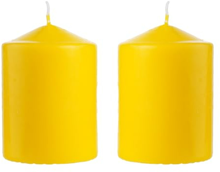 Set de 2 Candele Profumate Citronella, Candela Giallo a Colonna Profumada 10x7cmcm, Candela Profumada 35 Ore di Combustione