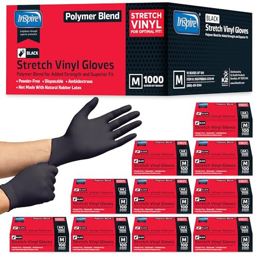 Inspire Nitrile-Vinyl Blend Exam Gloves - Disposable, Latex Free, Multipurpose Nitrile Gloves for Cooking Food Prep & Cleaning (Case Of 1000, Medium)