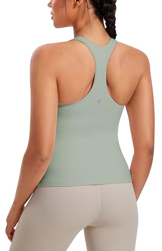 CRZ YOGA Women's Butterluxe Workout Tank Tops with Built in Bra Racerback Yoga Athletic Longline Sports Bra Crew Neck Top Green Palm Court 10