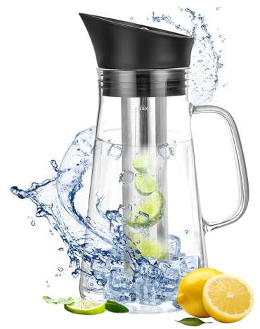 Jarra Agua Cristal - Botella Agua Cristal - 1.2L Jarra con Tapa de Silicona - Resistente al Calor - Para Fría/Caliente, Té Helado, Zumo y Vino