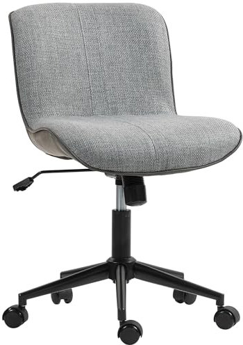 HOMCOM Schreibtischstuhl, Höhenverstellbar Homeoffice Stuhl ohne Armlehne, Drehbar Bürostuhl mit Wippfunktion, Drehstuhl mit Leinenoptik für Schlafzimmer, Dunkelgrau
