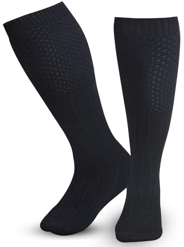 Kilt Hose for men, Traditional Scottish Socks for Kilts Pull Up To Cuff Over Your Hose Flashes, Casual Leg Warmer (US,Alpha,BLACK BUBBLE,Large)