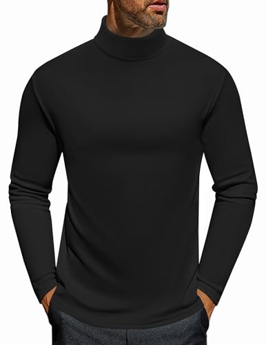 Ekouaer Maglia Termica Uomo Manica Lunga Inverno Biancheria Intima Termica Dolcevita Traspirante Maglietta, Nero, L