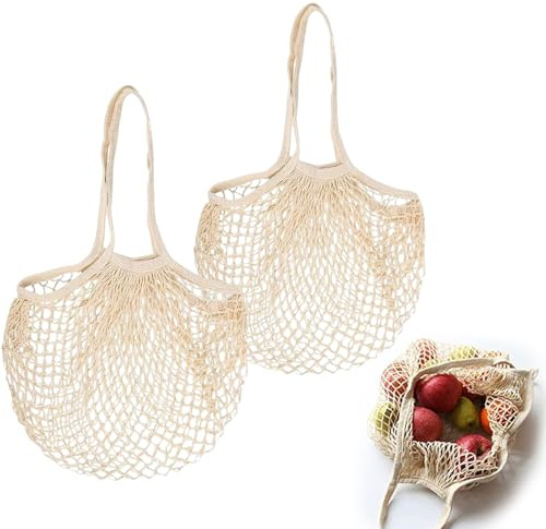 2 stycken shoppingväska nätväska sandleksaker för strand frukt och grönsaker