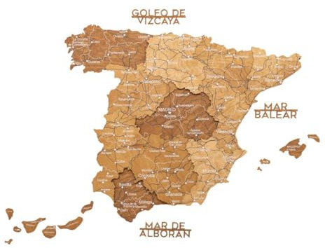 Enjoy The Wood Decoracion de Pared en 3D de Madera - Mapa España Para Marcar Viajes Hecho a Mano con Pines - Idea de Regalos para Viajeros Mapa de España (Oak, S, Sin marco)