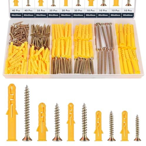 230PCS Screws and Wall Plugs Set, M3/M4/M5/M6/M8 Wall Plugs and Screws(115 x Masonry Screw-s and 115 x Expansion Anchor Bolts),for Brick, Concrete, Masonry, Drywall