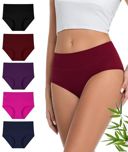 YESWEL Underwear Women Bamboo Knickers for Ladies Multipack, High Waist Briefs with Tummy Support, Pants Full Coverage Panties(5 Pack, S-3XL)