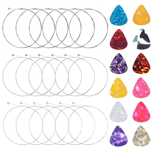 18 PCS Electric Guitar String, 3 Full Sets and 12 Picks with Stainless Steel Core Guitar Electric 6 String Set Including E-1st B-2nd G-3rd D-4th A-5th E-6th