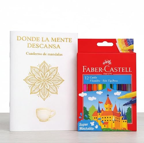 Pack Mandalas para Colorear Adultos con Rotuladores | Cuaderno A5 Donde la Mente Descansa | 16 Mandalas Antiestrés | Papel Grueso 120 g | Regalo Creativo y Mindfulness