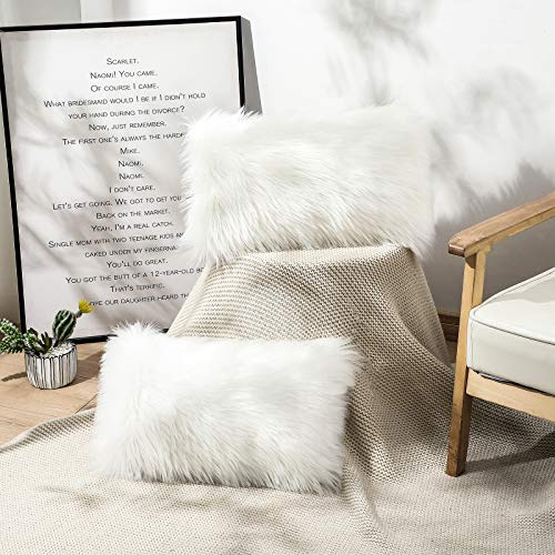 OYIMUA Soft Faux Fur Cushion Covers 30x50cm White Set of 2 | Fluffy Pillow Covers 12x20 for Living Rooms Bedrooms Offices,Sofa Bed Cushions,Decorative Pillows for Bed,Room Decor