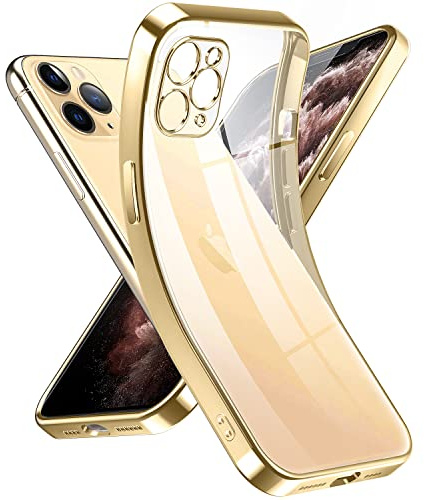 Supdeal Crystal Clear Case for iPhone 11 Pro Max, [Never Yellow] [Camera Protection], Thin Slim Fit Transparent Soft Silicone Phone Protective Case Cover, 6.5 Inch, Gold