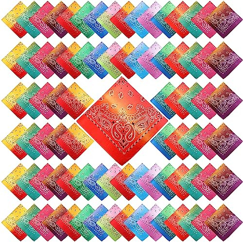 Handepo 100 Pack Bandanas Unisex Paisley Bandanas Bulk Multi Purpose Cowboy Head Wrap Necktie Face Cover Party Supplies, 21.26 inches (Multicolor, Vintage)