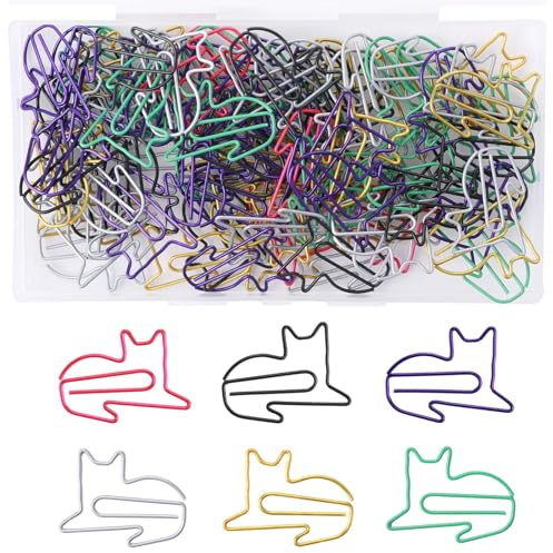 100 Stück Büroklammern in Tierform, buntes Tier-Design Büroklammern niedliche Büroklammern in Tierform Katzen-Büroklammern lustige Katzen-Lesezeichen Geschenke für Frauen Männer Katzenliebhaber