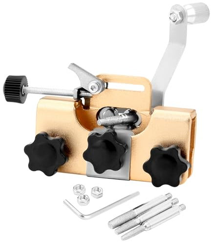 QWORK® Affilacatene per motoseghe, Affilacoltelli portatile in lega di alluminio 3 teste di macinazione (4/5/6mm)