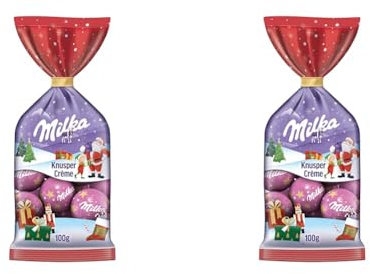 Milka Weihnachts-Kugeln Knusper-Créme 1 x 100g I Weihnachtsschokolade Einzelpackung I Adventskalender Schokolade I Süßigkeiten zu Weihnachten aus 100% Alpenmilch Schokolade (Packung mit 2)