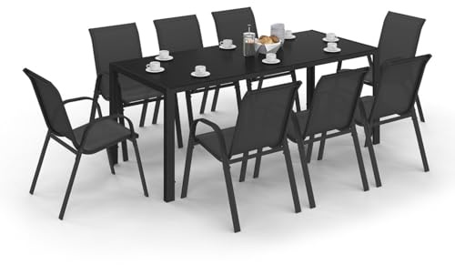 IDMarket - Salon de Jardin Madrid Table 190 cm et 8 chaises empilables | Coloris noir