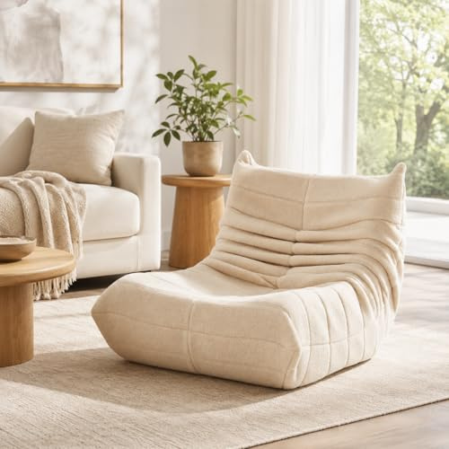 BRILVERDE - Puf para adultos, silla de piso con respaldo, sofá accent bean bag, sillón de lectura cómodo, para salón, dormitorio, sala de estar, oficina, con relleno (Beige)