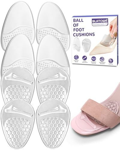 BLATOWN 4Pairs Ball of Foot Cushions for Heels, Shoe Gel Inserts Heel Comfort Pads High Heel Inserts for Women, Anti Sliding Metatarsal Pads Forefoot Pads for Foot Pain Relief (2 Types, Clear)