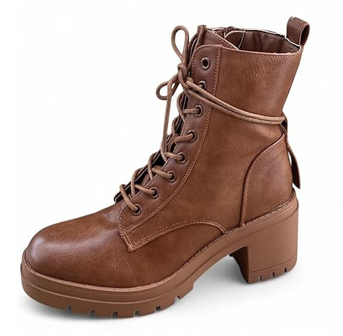 Pogolino Stivaletti da donna con lacci, foderati, per autunno e inverno, 8959 Marrone, 39 EU