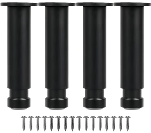 KMERCE Pieds de Meuble Réglables en Aluminium Allié - Hauteur Ajustable, Pieds de Rechange métal pour Table Basse, Armoire, Salle de Bain, Canapé, lit - Support Solide et Durable (Noir, 25CM)