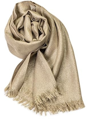 MAPIMANIA - Estolas para bodas mujer con lurex 195 x 90 cm Dorado Oscuro-Dorado, chal boda para vestidos de fiesta mujer elegantes, pashmina boda de verano