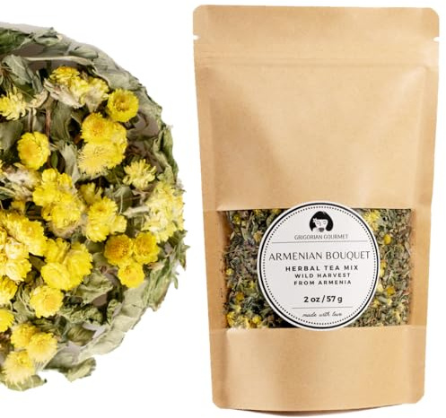 Armenian Bouquet Herbal Tea Mix 2 oz (57g) | Loose Leaf Tea – Peppermint, Wild Mint, Thyme, Helichrysum | Handpicked Mountain Herbs | Caffeine-Free, Antistress | Natural Botanical Blend | Fragrant, Pure, Traditional