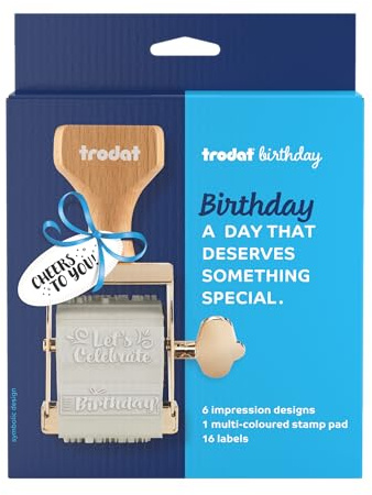 Trodat Birthday gummistämpel, svart, grön och röd, ca. 45 x 15 mm