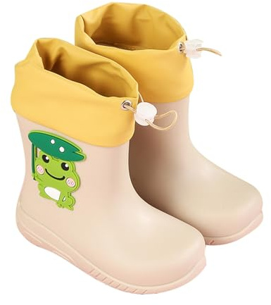 Stivali da pioggia per bambini con chiusura regolabile con polsino leggero, antiscivolo, stampa con cartoni animati, impermeabili, durevoli, con comoda soletta per 2-10 anni, cachi, 25 EU