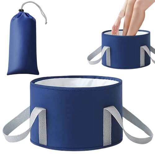 Foot Bath Bowl, Portable Foot Soak Bowl for Travel, Durable Foot Basin with Reinforced Handles, Compact Design for Home SPA, Camping and Outdoor Use (19x30cm, Dark Blue)