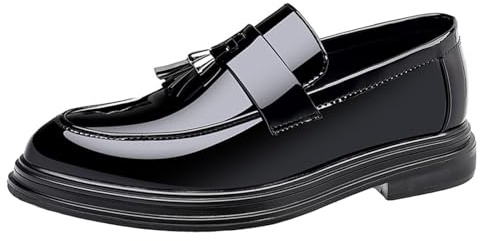 sekiueo Chaussures Habillées en Cuir Verni pour Hommes Mocassins Décontractés À Bout Droit Et Semelle Souple pour Mariage Bureau Affaires,Noir,38 EU