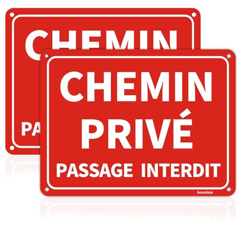 Acuxiaza 2 Pièces Panneau Chemin Privée Passage Interdit 20x15 cm Aluminium Réfléchissant Panneaux De Signalisation, Résistant aux UV, Imperméable, Rouge & Blanc Panneau Chemin Privée