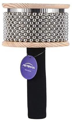 Asteman Professional Cabasa – African Hand-Shaken Percussion Instrument with Stainless Steel Beads, Latin Rhythm Shaker (8.46 × 5.12 × 5.12)