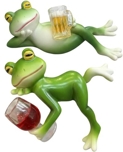 Wilafury 2Pcs Frog Figurine, Garden Ornaments Outdoor Cute Realistic Resin Frog Statue for Yard, Pond Edge, and Flower Pot Decoration
