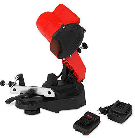 EBERTH Affilacatene catena motosega affilatrice smerigliatrice, batteria, 1,5ah, 18V, 220 watt, 6500 giri/min, regolazione angolo di rettifica, dispositivo tendicatena, limitatore di profondità