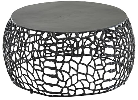 Wohnling Couchtisch Metall Schwarz 66x66x30 cm Sofatisch Aluminium Rund, Design Wohnzimmertisch mit AST-Struktur, Kleiner Kaffeetisch Modern, Beistelltisch Anstelltisch Wohnzimmer