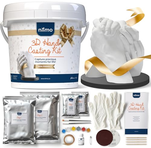 Niimo® 3D Hand Casting Kit Gift Set - Fun & Skin-Safe Hand Moulding Kit Couple, Personalised Gifts for Her, Includes Paints, Brushes, Display Stand, Card & More