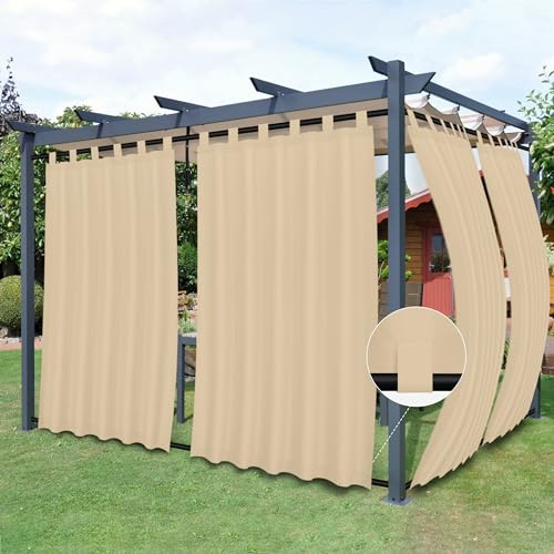Easy-Going Outdoor-Terrassen-Vorhänge, abnehmbare Schlaufen, Winddicht, wetterfest, für Cabana, Veranda, Pergola und Pavillon, Schlaufenvorhang unten, 2 Paneele, 137 x 213 cm, Beige