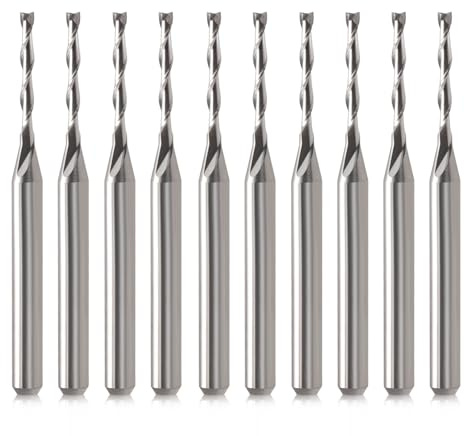 CNC Embouts de fraise 3.175mm Tige CNC Bit End Mill 1.5mm Coupe Dia Nez Plat Moulin d'extrémité en métal dur Deux flûtes Spirale Upcut Fraise Set d'outils pour bois, PVC, MDF, bois dur
